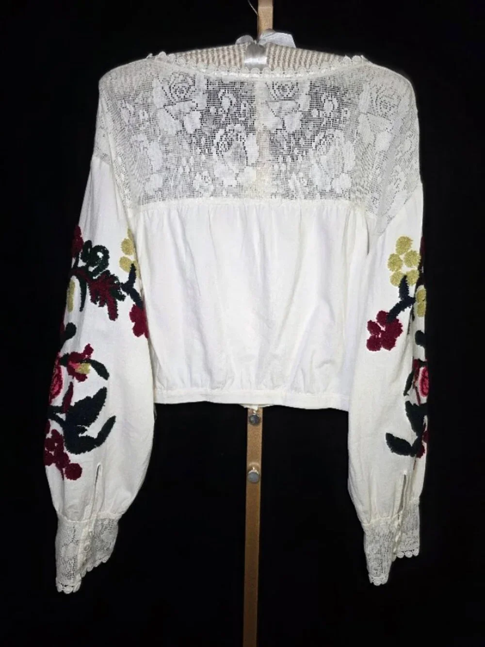 NWT Free People Meadows Embroidered Crop Blouse L